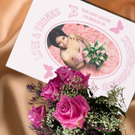 Rosa Schmetterlinge Quinceanera Dankeskarte