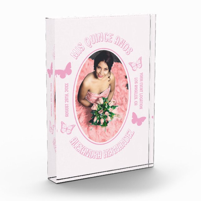 Rosa Schmetterlinge Quinceanera Fotoblock (Links)