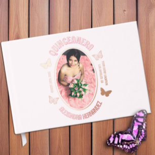 Rosa Schmetterlinge Quinceanera Gästebuch