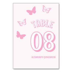 Rosa Schmetterlinge Quinceanera Tischnummer