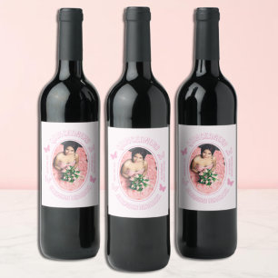 Rosa Schmetterlinge Quinceanera Weinetikett