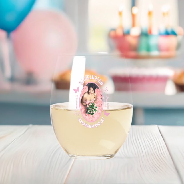 Rosa Schmetterlinge Quinceanera Weinglas Ohne Stiel (Insitu (Baby Party))