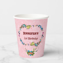 Rosa Schmetterlinge schwimmende Mädchen 1. Geburts