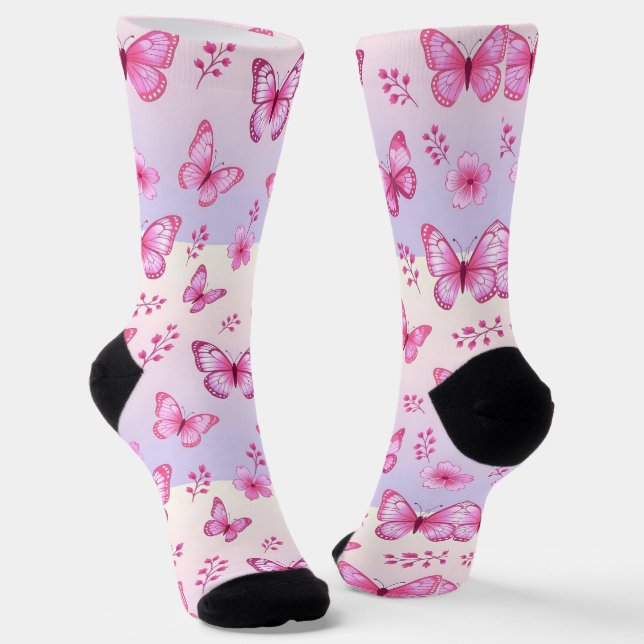Rosa Schmetterlinge und Blumenmuster Socken (Gewinkelt)