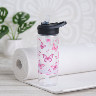 Rosa Schmetterlinge und Blumenmuster Trinkflasche