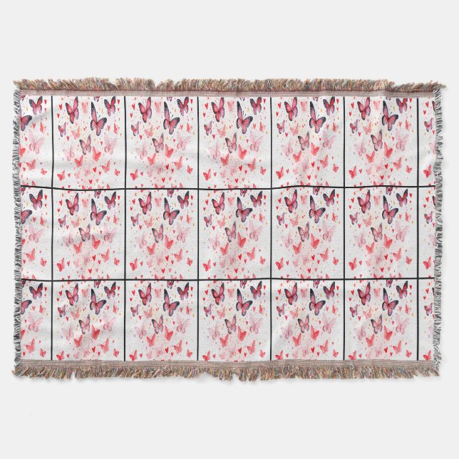 Rosa Schmetterlinge und Herzen Romantisch Decke (Vorderseite)