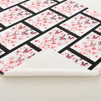 Rosa Schmetterlinge und Herzen Romantisch Sherpadecke