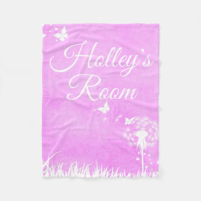 Rosa Schmetterlinge und Personalisierte Herzen Fleecedecke (Vorderseite)
