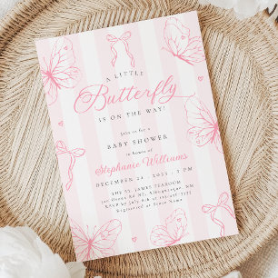 Rosa Schmetterlinge und Schleifen Baby Shower Einladung