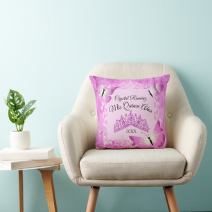 Rosa Schmetterlinge und Tiara Quinceanera Pillow Kissen