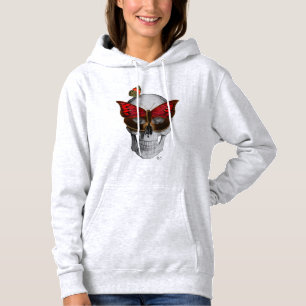 Rosa Schmetterlings-Masken-Schädel Hoodie