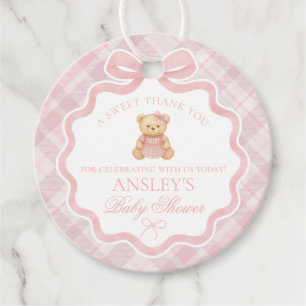 Rosa Schmetterlings-Schleifen-Bär-Tartan-Baby-Part Geschenkanhänger