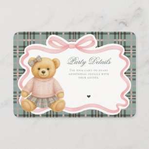 Rosa Schmetterlings-Schleifen-Bär-Tartan-Karo-Deta Begleitkarte