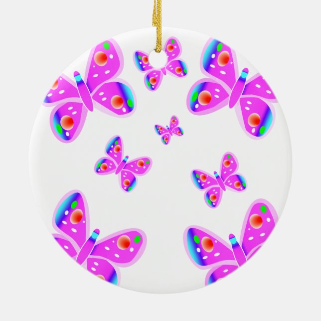 Rosa Schmetterlings-Weihnachtsverzierung Keramikornament (Hinten)