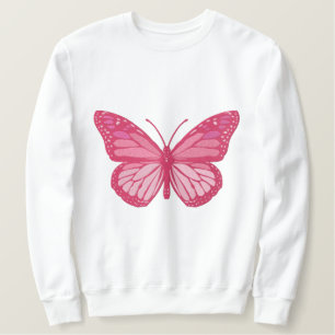 Rosa Schmetterlingsbestickung auf rosa Monarchen Besticktes Sweatshirt