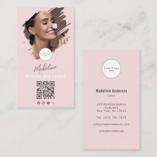 Rosa Schmink-Schrift-Logo QR-Code Foto Make-up Visitenkarte