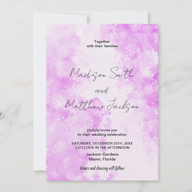 Rosa Schnee Wolkenkratzer Hochzeitseinladungen Einladung (Vorderseite)