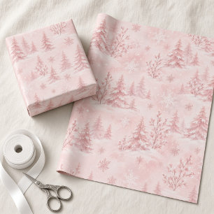 Rosa schneebedeckte Bäume Winter Wonderland Geschenkpapier