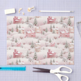 Rosa schneebedeckte Winterdorf-Weihnachtslandschaf Seidenpapier
