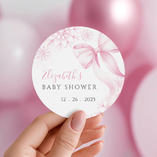 Rosa Schneeblumen-Baby-Shower-Aufkleber Runder Aufkleber