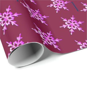 Rosa Schneeflocke auf Bordeaux Geschenkpapier