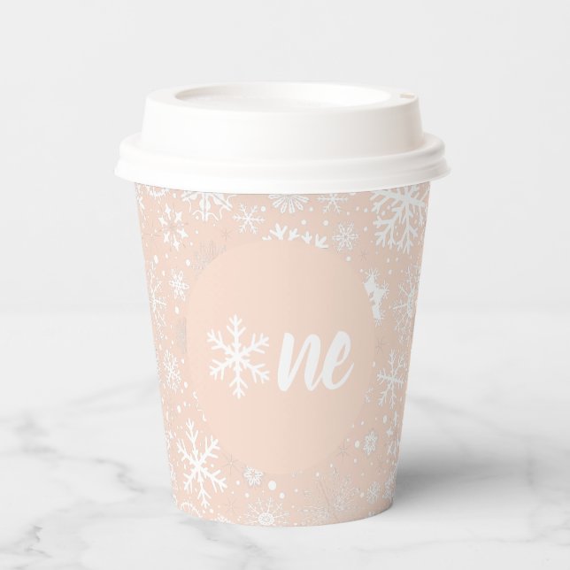 Rosa Schneeflocke Ein Papier-Cup Pappbecher (Vorderseite)