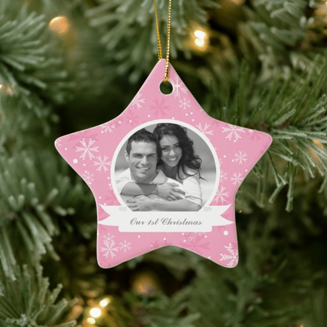 Rosa Schneeflocken Foto Keramik Ornament (Baum)