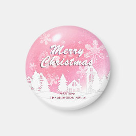 Rosa Schneeflocken im Weißen Haus Weihnachten Glüc Magnet