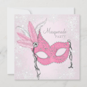 Rosa Schneeflocken-Maskenballparty Einladung