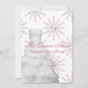 Rosa Schneeflocken Rosa Weiße Quinceanera Einladung