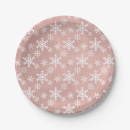 Rosa Schneeflocken Weihnachten Babydusche Party Pappteller