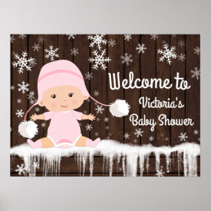 Rosa Schneeflocken‑Winter‑Babyshower‑Schild Poster