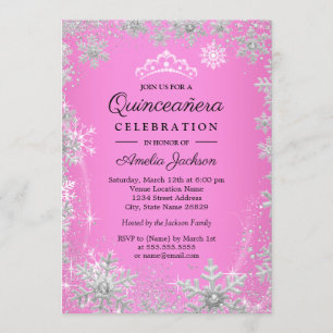 Rosa Schneeflocken Winter Wonderland Quinceanera Einladung
