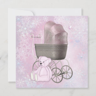 Rosa Schneeglöckchen Winter Wonderland Babyshower Einladung