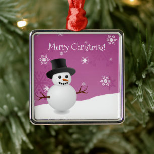 Rosa Schneemann Winter Szene Keramik Ornament Aus Metall
