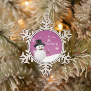 Rosa Schneemann Winterlandschaft Schneeflocke Orna Schneeflocken Zinn-Ornament