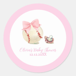 Rosa Schnuller Baseball Sport Mädchen Baby Shower Runder Aufkleber