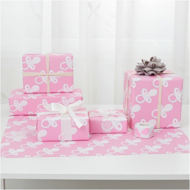 Rosa Schnuller für Neugeborenenmädchen, Babydusche Geschenkpapier (Von Creator hochgeladen)