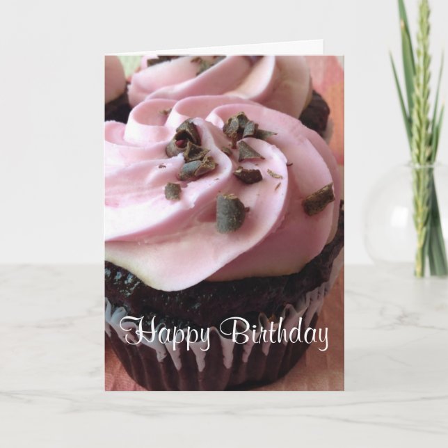 Rosa Schokolade Cupcake Grußkarte Karte (Vorderseite)