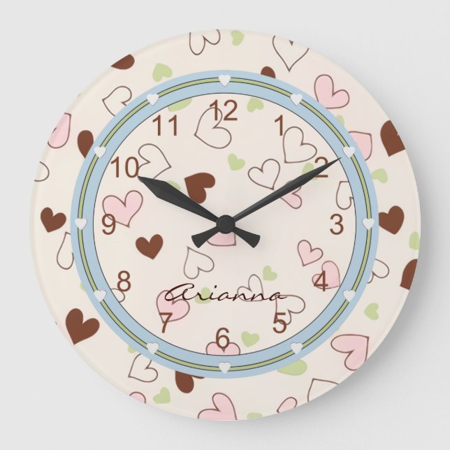 Rosa Schokolade und Limone Herzen Druckuhr Große Wanduhr (Vorderseite)