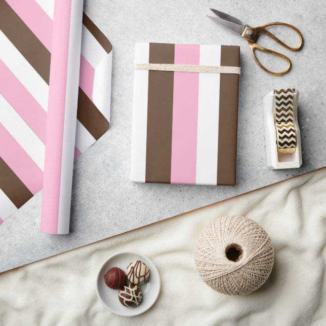 Rosa, Schokolade und weiße Streifen Geschenkpapier (Kunsthandwerk)
