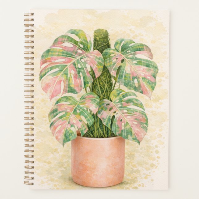 rosa Schottenmuster Monstera Blatt Schottland  Planer (Vorderseite)