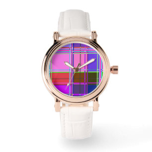 Rosa Schottenstoff-Musterstoff Madras Armbanduhr