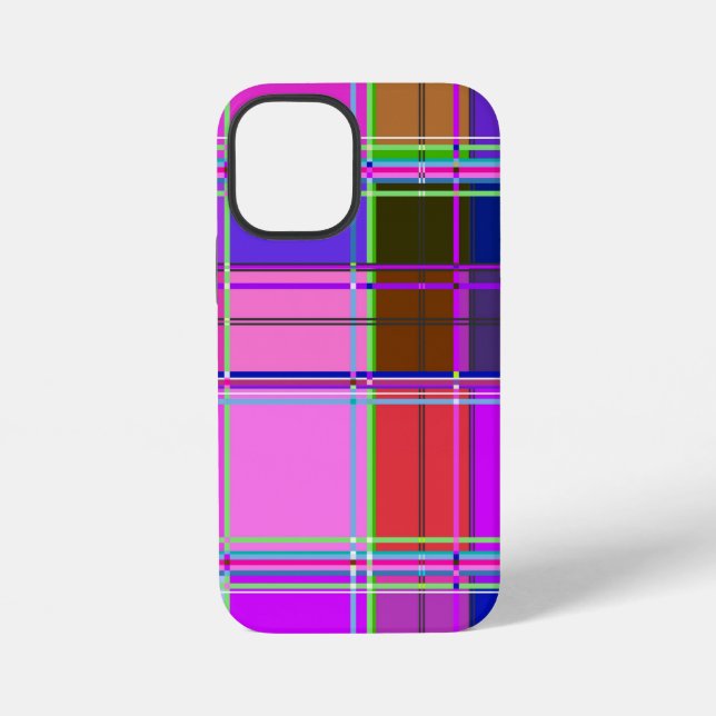 Rosa Schottenstoff-Musterstoff Madras iPhone 12 Mini Hülle (Rückseite)