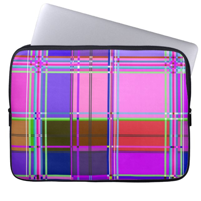Rosa Schottenstoff-Musterstoff Madras Laptopschutzhülle (Vorderseite)