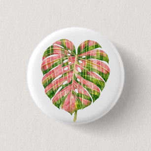 Rosa schottischer Monstera-Tartan Wasserfarbe Bota Button