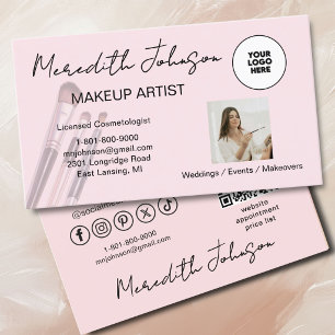 **Rosa Schreibschrift Social Icon QR Foto Make-up* Visitenkarte