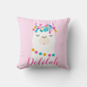 Rosa Schrift Llama Monogramm Kinderzimmer Kissen