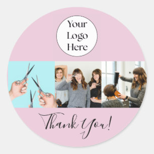 Rosa Schrift-Logo Foto-Friseursalon Danke Runder Aufkleber