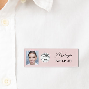 Rosa Schrift-Logo Foto Haarstylist Namenschild